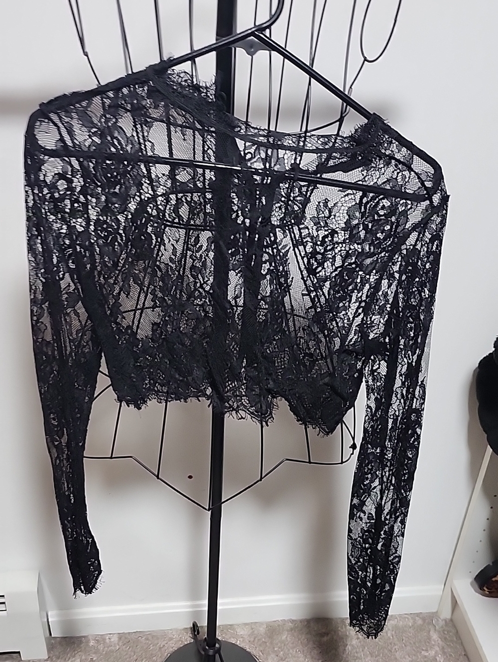 Boohoo Black Lace Long Sleeve Cropped Top